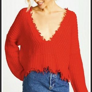 Gorgeous NWT ♥️WILDFOX DISTRESSED HOODED SWEATER. Beautiful red for Valentine’s